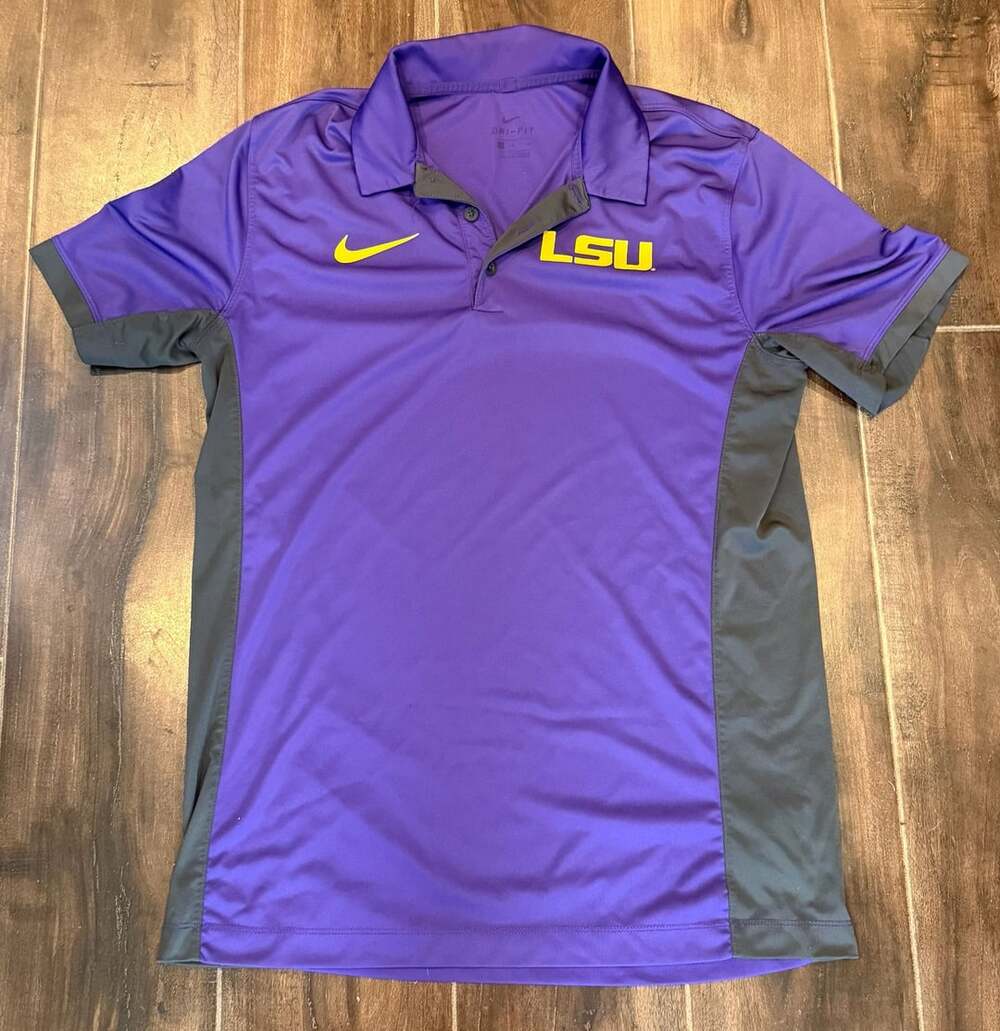 Nike LSU Tigers Dri-FIT Polo Shirt Size M Purple Yellow